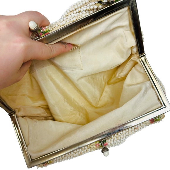Lumured 1950s Corde Beaded Floral Embroidered Mini Bag Clutch Purse Cream Pink - Picture 5 of 15